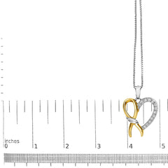 10K Yellow Gold Plated .925 Sterling Silver 1/5 Cttw Diamond Ribbon Heart Pendant Necklace (H-I Color, I2-I3 Clarity) - 18"