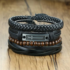 Vnox 4Pcs/ Set Braided Wrap Leather Bracelets