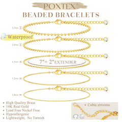 Gold Bracelets for Women,Dainty Bracelets Set for Women Trendy, Gold Bracelets Stack With Beaded, Cuban, Paperclip, Heart, Snake, Rope, Pearl, Cross, Hand Chain, Silver Jewelry Gifts for Women Mom Style05-5PCS-Beaded