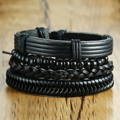 Vnox 4Pcs/ Set Braided Wrap Leather Bracelets