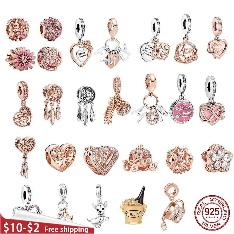 Rose Gold Pink Daisy Charms for Original Pandora Bracelets